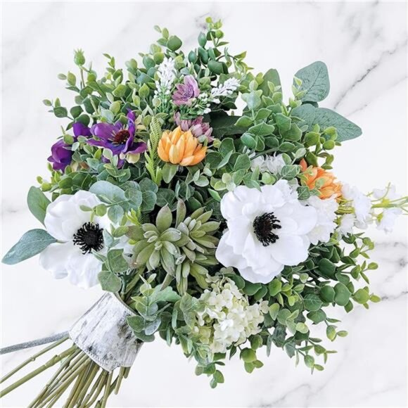 20 Pcs Mixed Artificial Oval Eucalyptus Leaves Bulk with White Seeds Stems - Picture 4 of 8